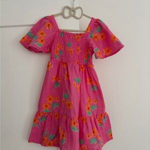 Old Navy Hot Pink Floral Smocked Dress with Orange Flowers